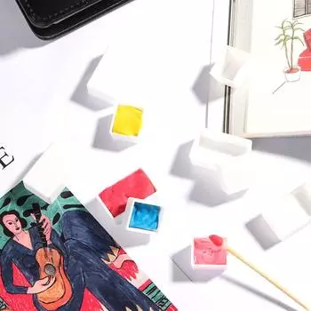 Plastic Half Pans Artists Paint Palette Art Supplies Painting Supplies Watercolor Paint Grid Half Pan 2ml 12pcs