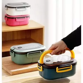 Plastic Lunch Box For Student Worker Double Layer Microwave Food Container