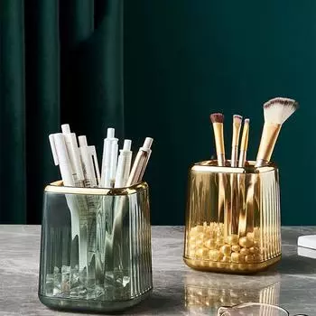 Plastic Makeup Brush Bucket Transparent/Green Pen Holder Luxury Cosmetics Storage Box Home зелёный