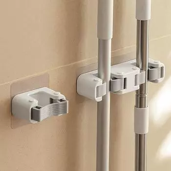 Plastic Mop Broom Holder Dual Port Mop Rack Multi-Purpose Mop Hooks Garden Single Clip