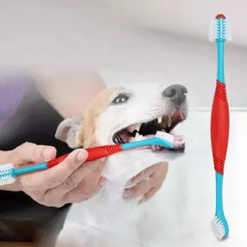 Plastic Pet Double Head Toothbrush Soft Bristle Pet Finger Toothbrush Cleaning зелёный