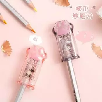 Plastic Pink Cat Pencil Sharpener Creative Kawaii Claw Student Stationery for Children Office Supplies Back To School Items розовый