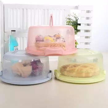Plastic Round Cake Box Carrier Handle Pastry Storage Holder Dessert Container Cover Case Cake Accessories синий