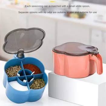 Plastic Seasoning Box Simple Style Convenient Durable Reliable Easy To Use Kitchen Accessories Multi Compartment Spice Jars синий