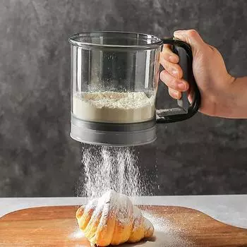 Plastic semi-automatic hand-held flour sifter Convenient baking flour filter Home kitchen baking sieve Bread dessert making tool чёрный