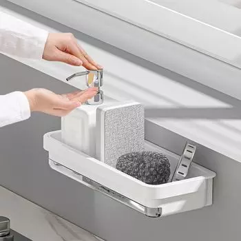 Plastic Sink Shelf White Wall Mounted Shower Storage Rack Self-draining Retractable Shampoo Storage Rack Bathroom белый