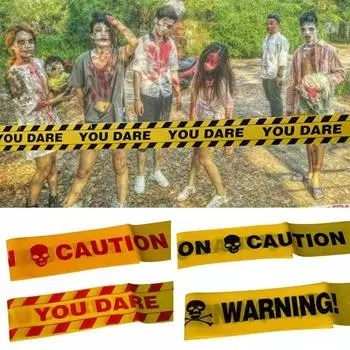 Пластиковые черепа головы знаки линия Хэллоуин реквизит лента украшение окна предупреждение Yellow you dare