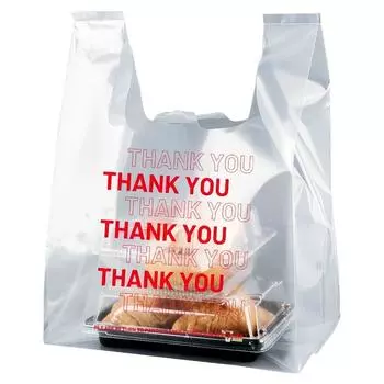 [Plastic Takeout Bags with Handles] 100pcs Thank You Plastic Bags with Handles, Grocery Bags, Takeout Bags, Car Garbage Bags, Shopping Packaging Bags 7.87*12.59inch