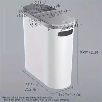 Plastic Trash Can With Lid Compact Press-Type Top Space-Saving Design For Bathroom Kitchen Living Room Simple Solid Color Can 10L