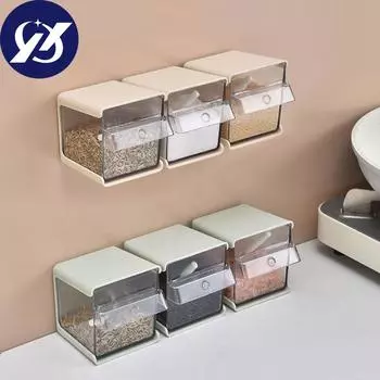 Пластиковая банка для приправ. Экологичный контейнер для приправ. Стильная настенная коробка для специй. Домашняя упаковка. бежевый