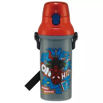 Пластиковая бутылка для воды Skater 480 мл, одно нажатие, антибактериальная, для детей, легкая, антибактериальная обработка, сделано в Японии, комиксы о Человеке-пауке для мальчиков
