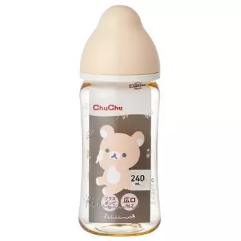 Пластиковая бутылочка ChuChu с широким горлом 240 мл Rilakkuma, легко моется, от новорожденных до малышей, в комплект входит специальный колпачок и капюшон Multi-Fit для отлучения от груди,