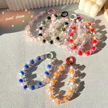 Пластиковая цепочка для мобильного телефона с бусинами, анти-потеря, бант, автомобильный брелок для ключей, женская, леди, девушка красный