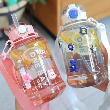 Пластиковая чашка для воды, устойчивая к высоким температурам, красивая студентка для девочек, портативный спортивный чайник большой емкости, пищевая чашка с соломинкой 1000ml