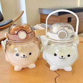 Пластиковая чашка с изображением панды и двух напитков большой емкости с трубочкой