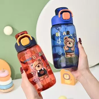 Пластиковая детская чашка для воды с героями мультфильмов и соломой, студенческий летний чайник, уличный портативный и милый красивый пластиковый стаканчик 710ML синий