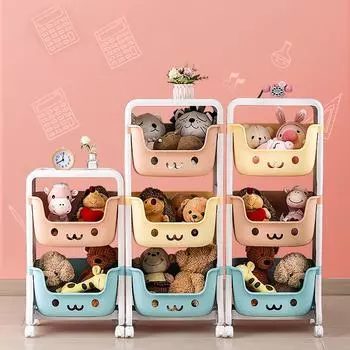 Пластиковая детская полка для игрушек, шкаф для хранения игрушек, сундук с 4 ящиками для детской комнаты на колесах 2 layers