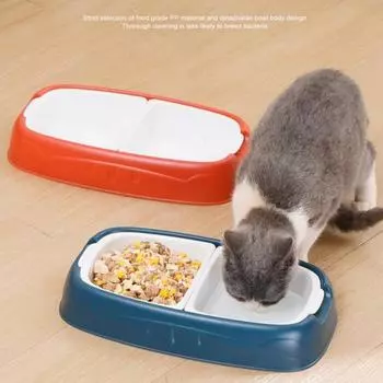 Пластиковая двойная миска для домашних животных, переносная, с защитой от переполнения, для воды, еды, миска-дозатор, наружная, противоскользящая, для собак и кошек синий