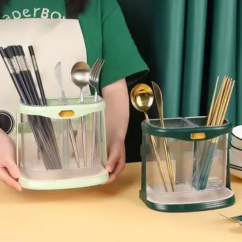 Пластиковая двойная решетка для палочек для еды Клетка для столовых приборов Ложка Сушилка для посуды Полки для губки Корзины для хранения Органайзер для кухонных столовых приборов Держатель зелёный