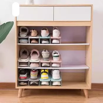 Пластиковая двухслойная съемная и простая в сборке полка для обуви Креативная полка для хранения обуви Бытовая полка для хранения обуви белый