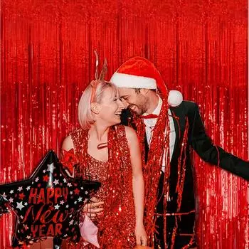 Пластиковая фоновая ткань для вечеринки, украшенная красной металлической лентой, подходит для празднования Нового года, Рождества, дня рождения и мальчишника.