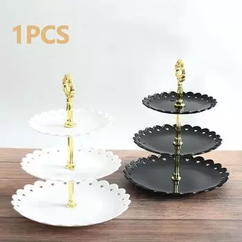 Пластиковая фруктовая тарелка «Лепесток», трехслойная подставка для закусок, тарелка для сухофруктов, многослойная фруктовая тарелка для десерта C Black