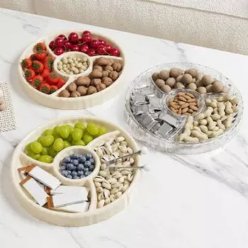 Пластиковая гофрированная фруктовая тарелка с разделением на сухие фрукты для кухни прозрачный