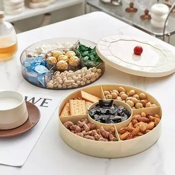 Пластиковая коробка для хранения конфет, двухслойный разделенный поднос, многоцелевая коробка для орехов и закусок, гостиная бежевый/чёрный