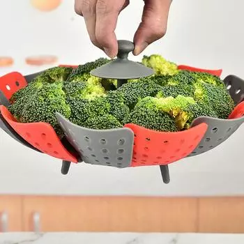 Пластиковая корзина для готовки на пару, сетчатый силиконовый кран, складная пароварка для овощей и фруктов, складная пароварка красный