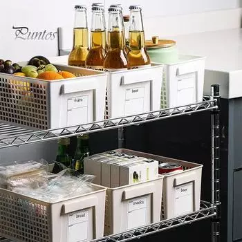 Пластиковая корзина для хранения с этикеткой, многоцелевая корзина для хранения с нескользящей ручкой, вентилируемая, легко моющаяся корзина для хранения косметических канцелярских принадлежностей белый