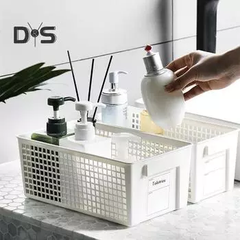 Пластиковая корзина для хранения с этикеткой, многоцелевая корзина для хранения с нескользящей ручкой, вентилируемая, легко моющаяся корзина для хранения косметических канцелярских принадлежностей белый