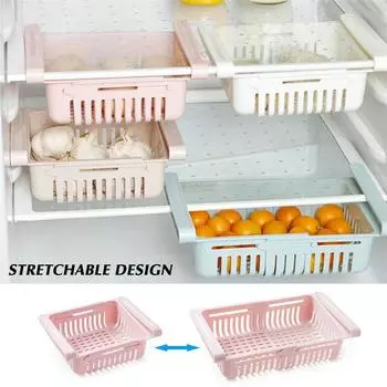 Пластиковая корзина для хранения выдвижного ящика, подходит для холодильника, кухонная корзина для хранения синий