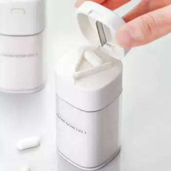 Пластиковая мельница для таблеток Прочная мини-коробка Дополнительная упаковка Коробка-органайзер для таблеток Дорожная коробка для резки таблеток Чехол для измельчителя таблеток Коробка-органайзер для таблеток белый