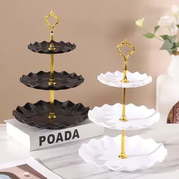 Пластиковая многослойная фруктовая тарелка в европейском стиле для гостиной, журнальный столик, конфетница, подставка для торта, поднос, три украшения для десертного стола чёрный