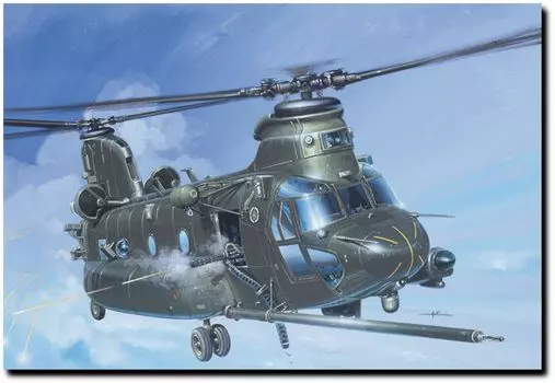 Пластиковая модель американского вертолета специального назначения Chinook компании PLATZ Italeri IT1218 1/72 MH-47E (Вертолет)