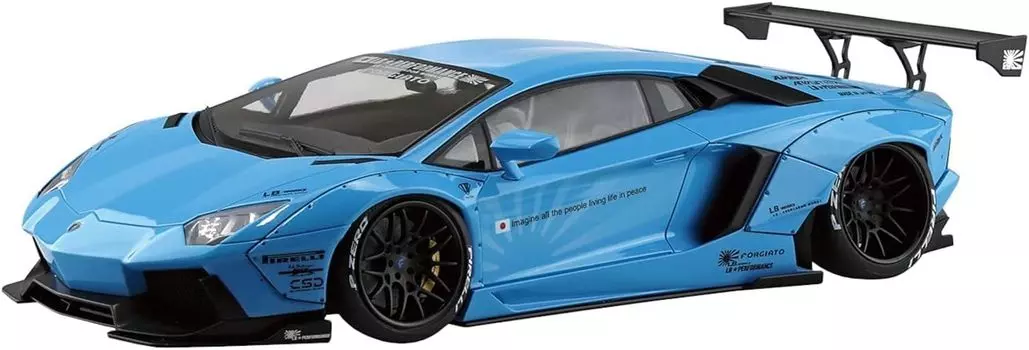 Пластиковая модель AOSHIMA Liberty Walk Series LB Works Lamborghini Aventador Sky Blue 1/24 No.17 Ver.1