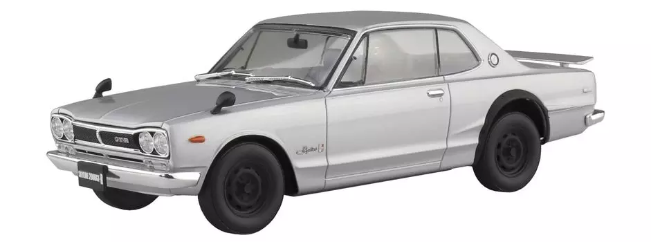 Пластиковая модель автомобиля AOSHIMA Raku Snap Car Series KPGC10 Skyline HT 1970 года с серебристой цветовой кодировкой, масштаб 1/24, 2000GT-R 01-SI