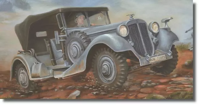 Пластиковая модель большого военного пассажирского автомобиля Roden German Horch RE35825 1/35 V8-830R