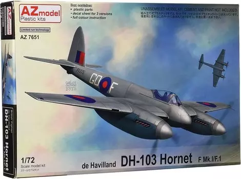 Пластиковая модель самолёта Hornet F Королевских ВВС AZM7651 1/72 DH-103 Mk.1/F.1