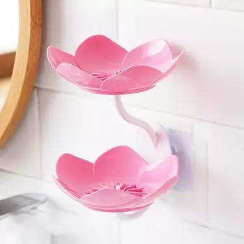 Пластиковая мыльница в форме лотоса, без дырокола, двухслойная мыльница в форме цветка, настенная, противоскользящая, сливающая воду мыльница