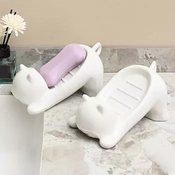 Пластиковая мыльница в виде кошки, креативная, милая, мыльница для ванной, подставка для хранения мыльниц в ванной One Size