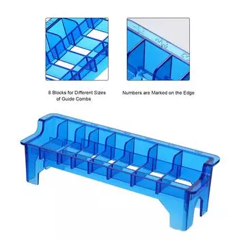 Пластиковая направляющая для машинки для стрижки волос, органайзер для расчески, 8 блоков, направляющая для машинки для стрижки волос, чехол для хранения расчески, прямоугольная стойка синий