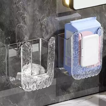 Пластиковая настенная коробка для салфеток, самоклеящаяся, без проколов, держатель для бумажных полотенец, перевернутый вверх дном, экономящий место контейнер для салфеток для ванной комнаты серый