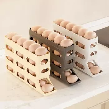 Пластиковая подставка для яиц на роликах, экономящая место в холодильнике, ящик для хранения яиц для кухни белый
