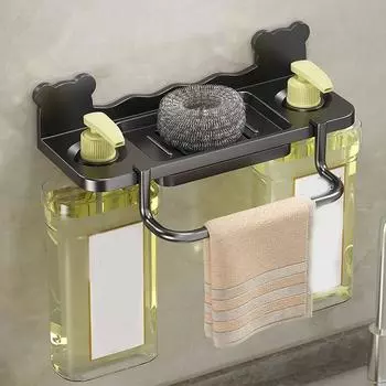 Пластиковая полка для хранения вещей в ванной комнате, самоклеящаяся водонепроницаемая полка для бутылок с мылом и гелем для душа, с поддоном для слива, настенная style A серый