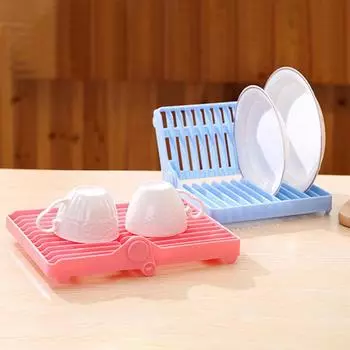 Пластиковая полка для подносов 20*15 см. Практичная полка для посуды. Экономия места. Стойки для слива 1 комплект. Кухонные принадлежности. розовый