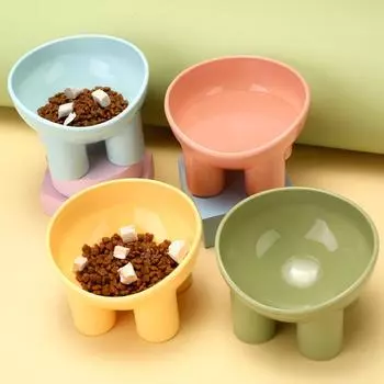 Пластиковая приподнятая миска для кошек, симпатичная наклонная миска для кошек, приподнятая миска для корма для кошек для помещений розовый