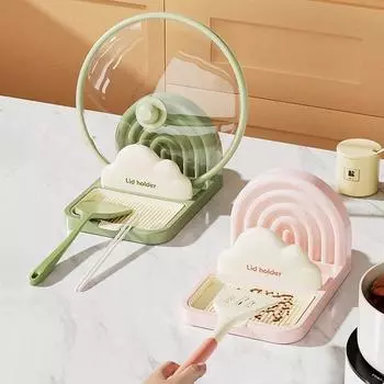 Пластиковая присоска для крышки кастрюли, нескользящая подставка для ложки, креативная полка для крышки кастрюли для кухни розовый