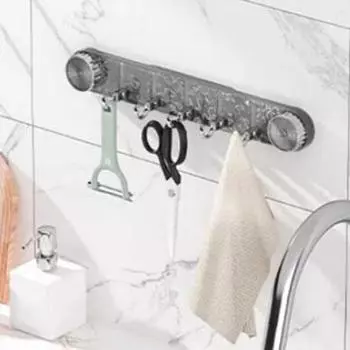 Пластиковая присоска Гофрированный крючок для ряда Крючок для хранения мелочей без перфорации Крючок для хранения рядов Ванная комната серый/прозрачный