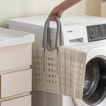 Пластиковая ручная складная корзина для грязной одежды, переносная корзина для хранения одежды для прачечной серый